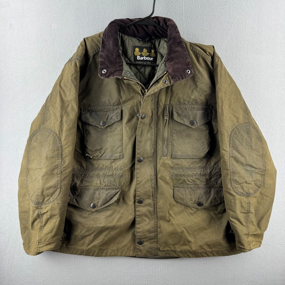 Barbour Sapper Jacket Mens Medium Green Waxed Field Coat Barn Chore Hood